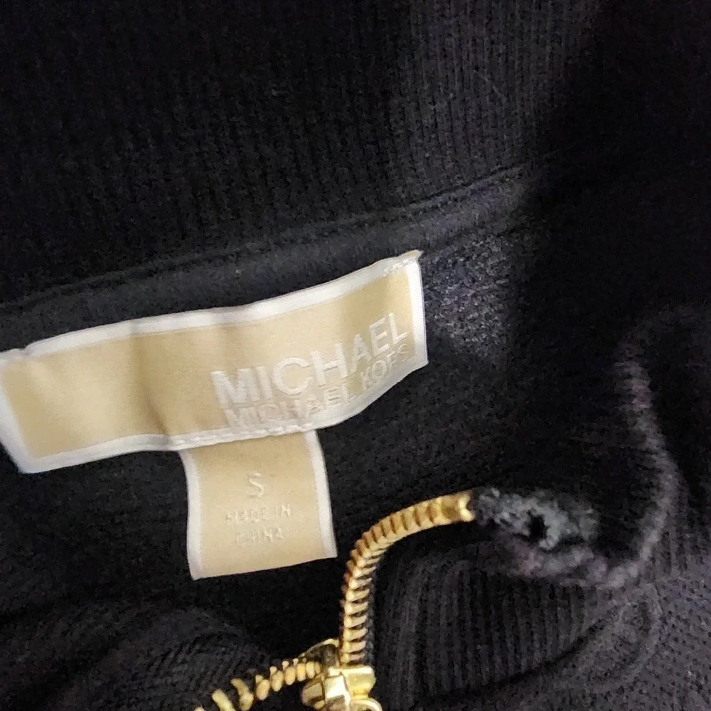 Michael Kors Mens Black MK Logo Monogram Quarter Zip Pullover Sweatshirt Size‎ S